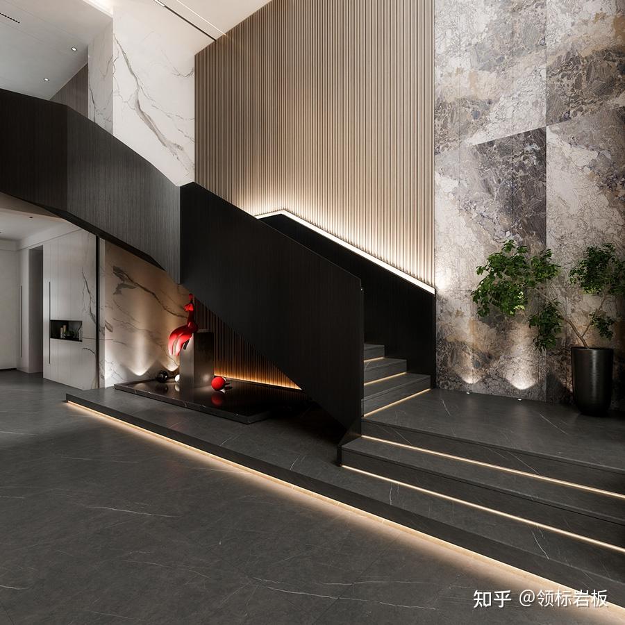 领标科技岩板——楼梯/地面/墙面岩板的应用非常广泛,空间各处包括