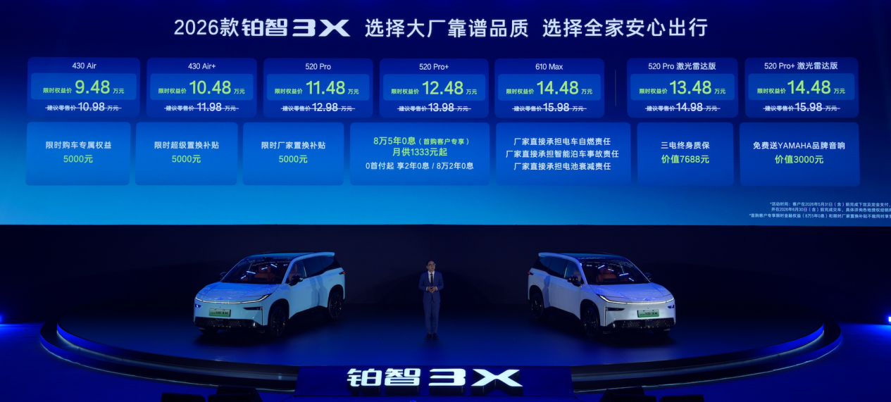 全系增配不增价!2026款铂智3X限时权益价9.48万-14.48万元