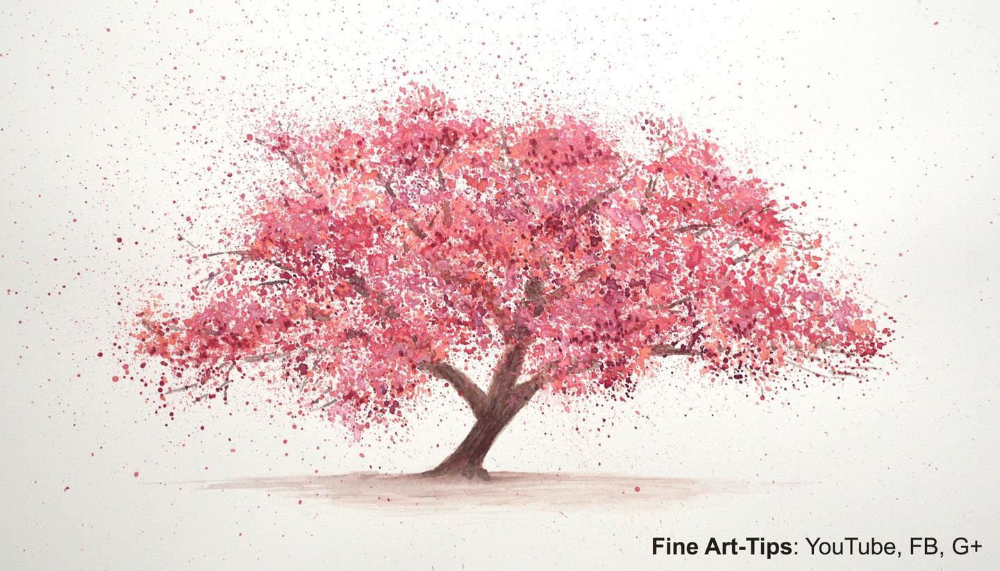 如何用水彩画樱花树