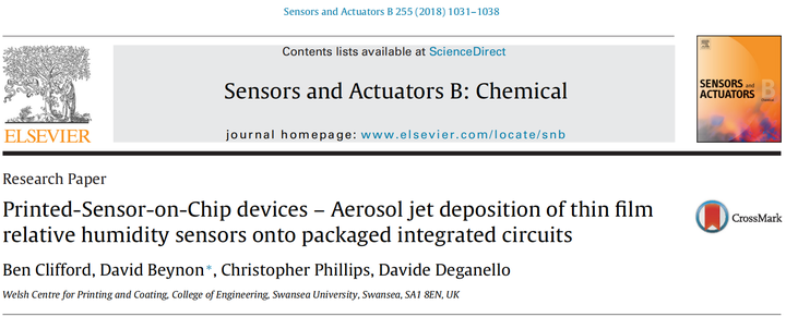 「SENSOR ACTUAT B-CHEM」： Aerosol Jet实现在芯片上器件上打印传感器 — 将薄膜湿度传感器沉积到封装集成电路 ...