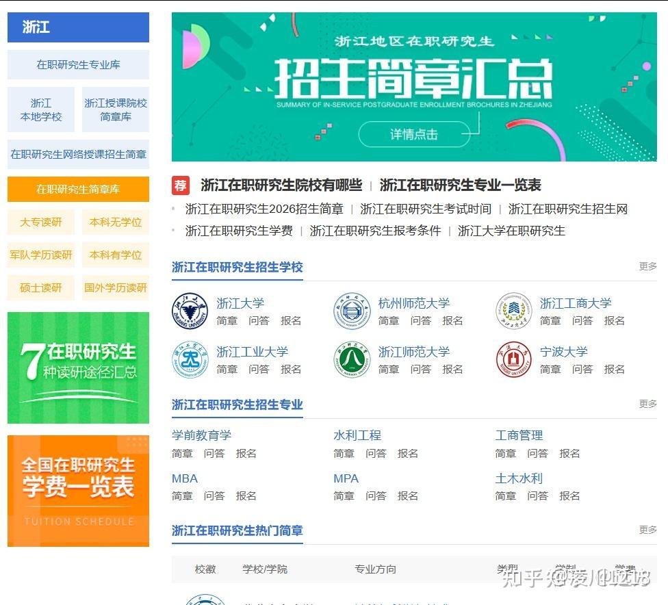 2026年浙江非全日制研究生招生详情（院校汇总+专业目录+学制学费+报考条件等） - 知乎