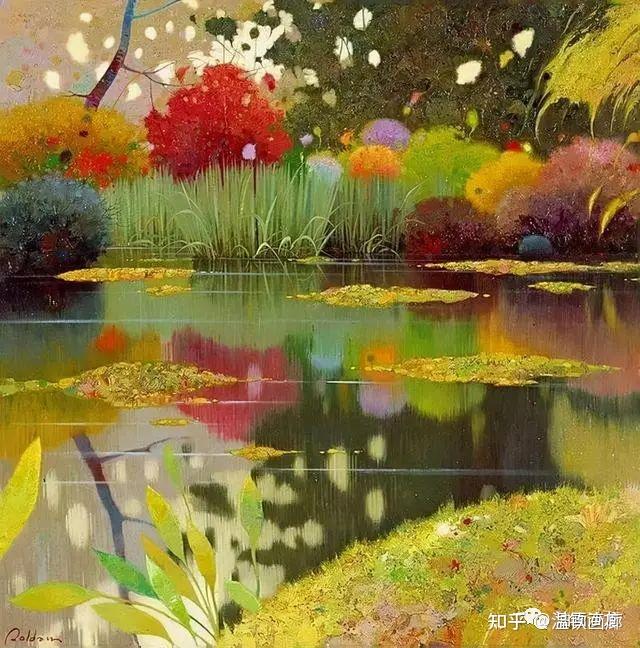 跳动的色彩带着欢快风景油画