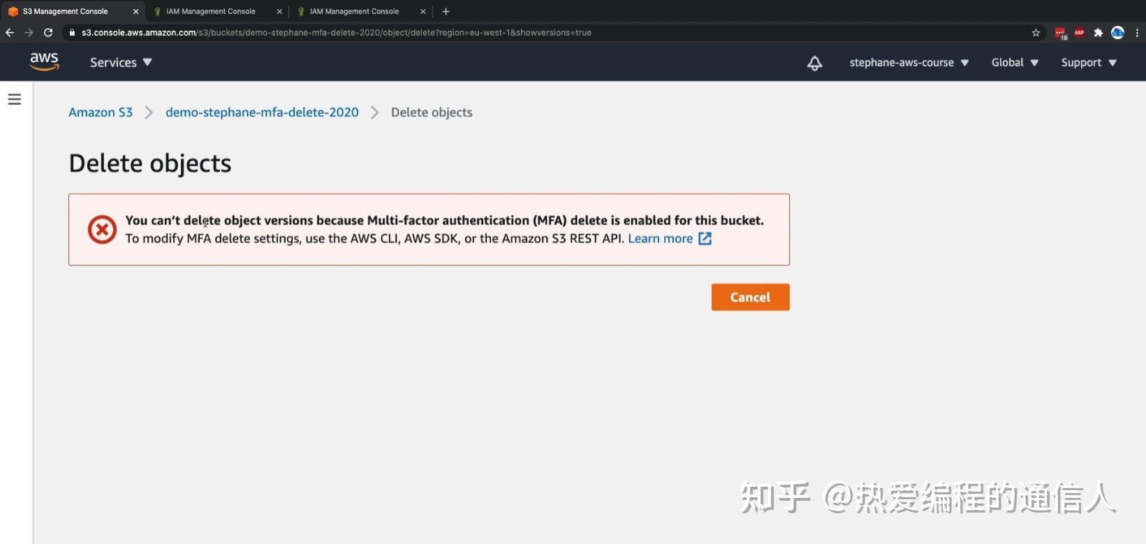 Aws s3 mfa delete hands on 