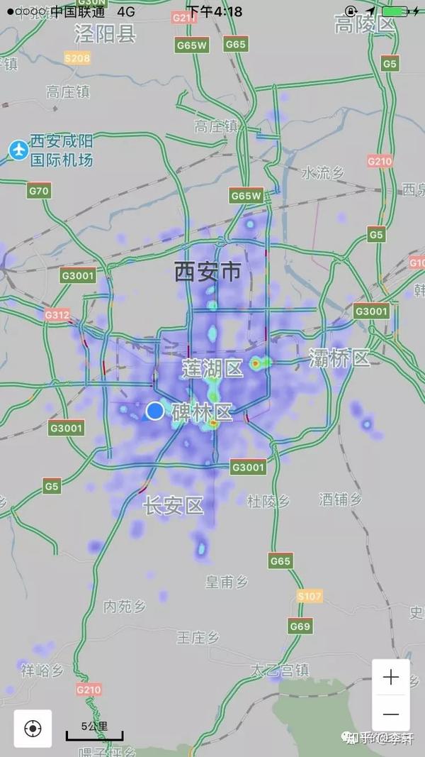 两个城市主城区人口密度差异也可以从百度热力图中直观的看出.