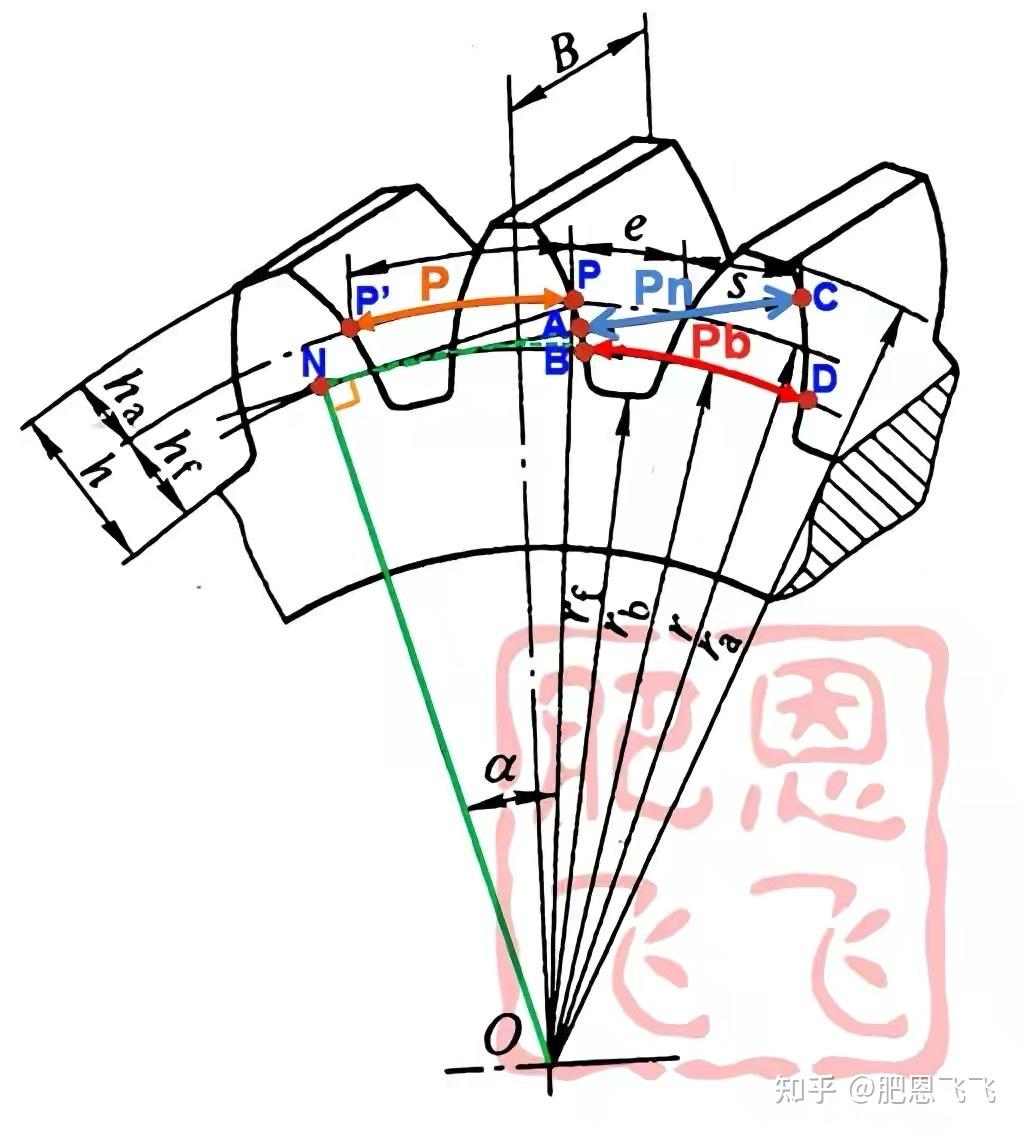 证明法向齿距等于基圆齿距,即pn=pb;【公式】r