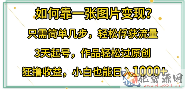 如何靠一张图片变现?只需简单几步，轻松俘获流量，3天起号，作品轻松过原创【揭秘】