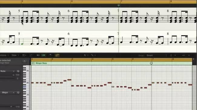 讲c音降至a音,与钢琴部分构成一个完全不同的和弦——am7b5 (a-eb-g-c