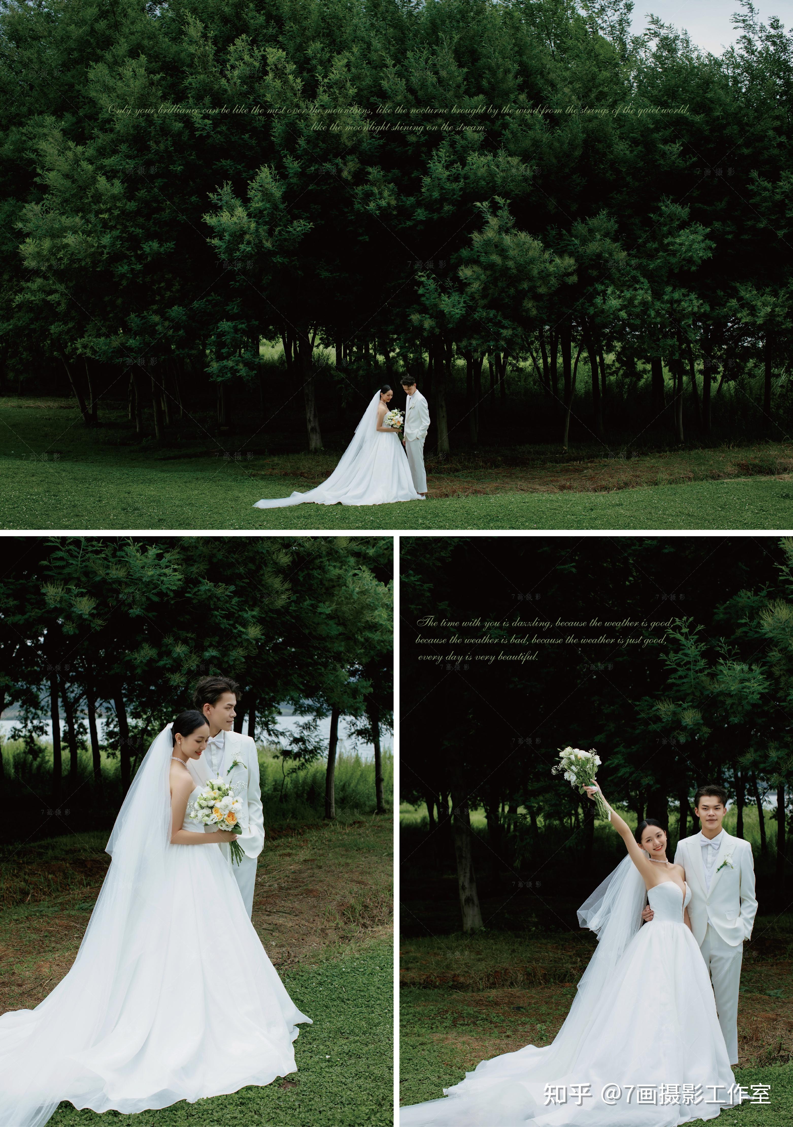 新鲜出片美的像幅画报般草坪森系婚纱照