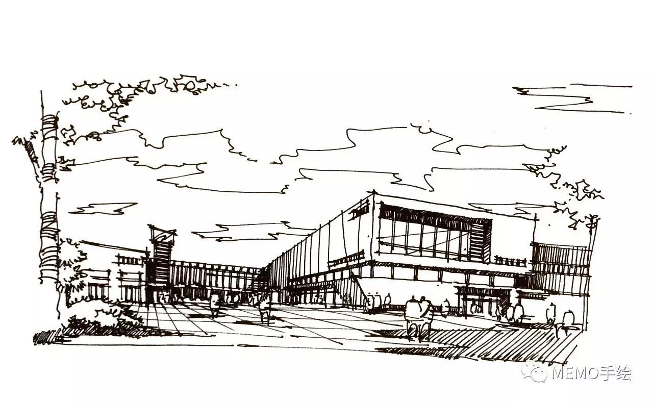 手绘教程建筑人视效果图