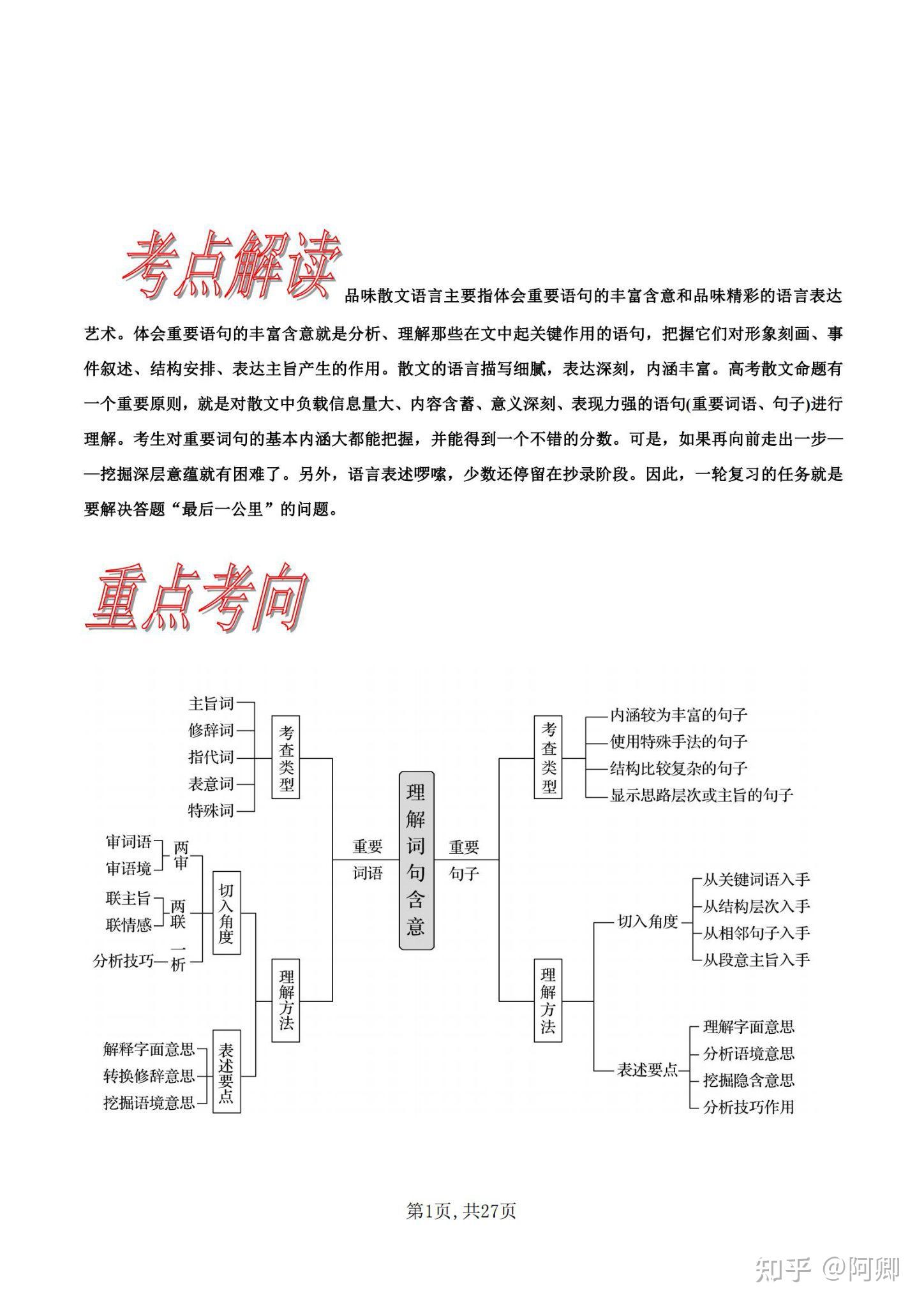 高中语文散文答题思路