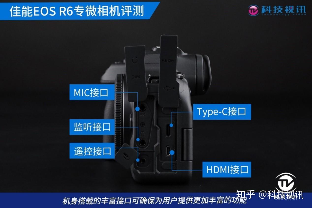 eos r6的机身侧面包含了丰富的功能接口,mic接口可以为这款相机增加