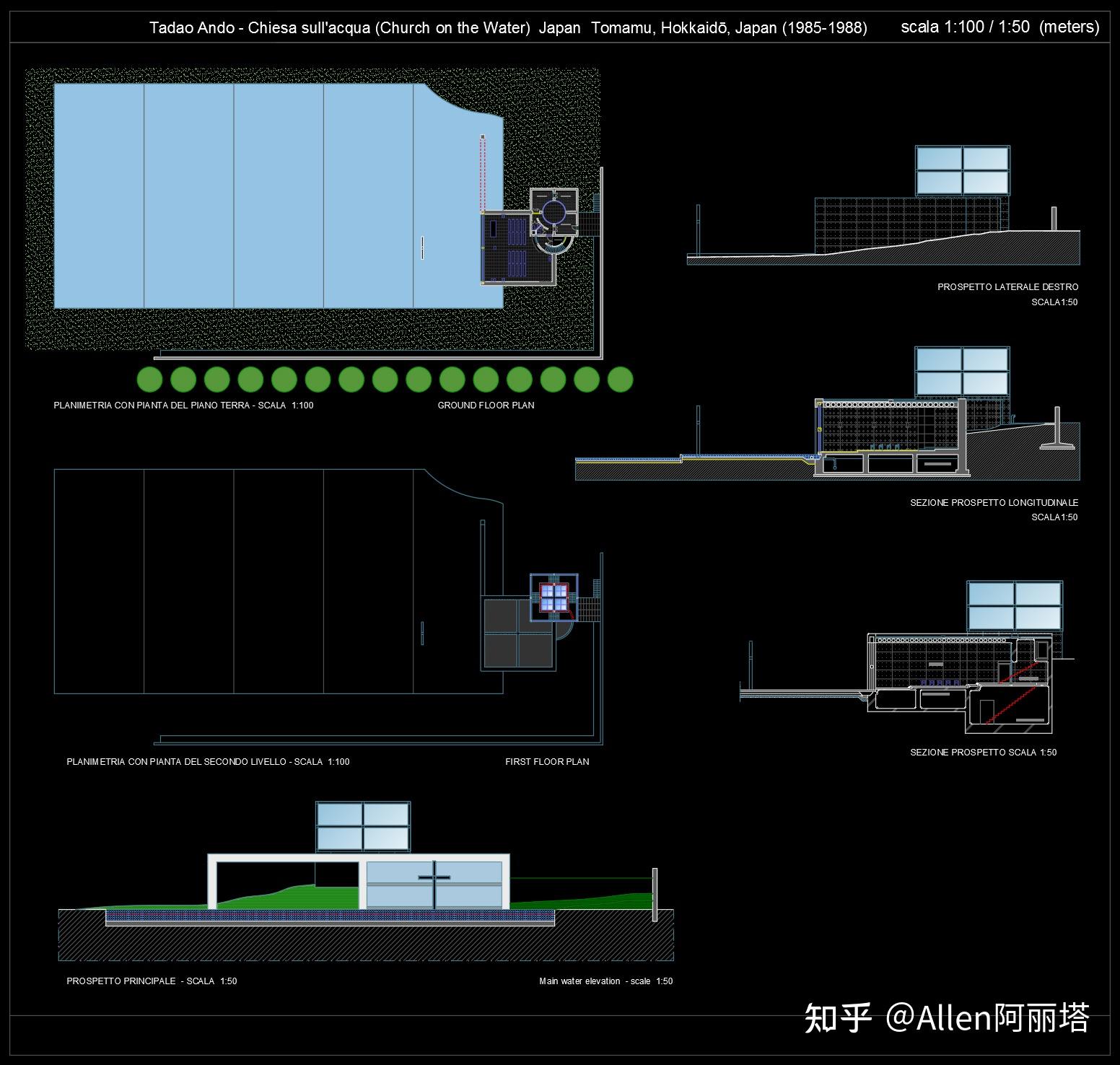 建筑案例解读-水之教堂church on the water建筑cad图纸数据 su模型