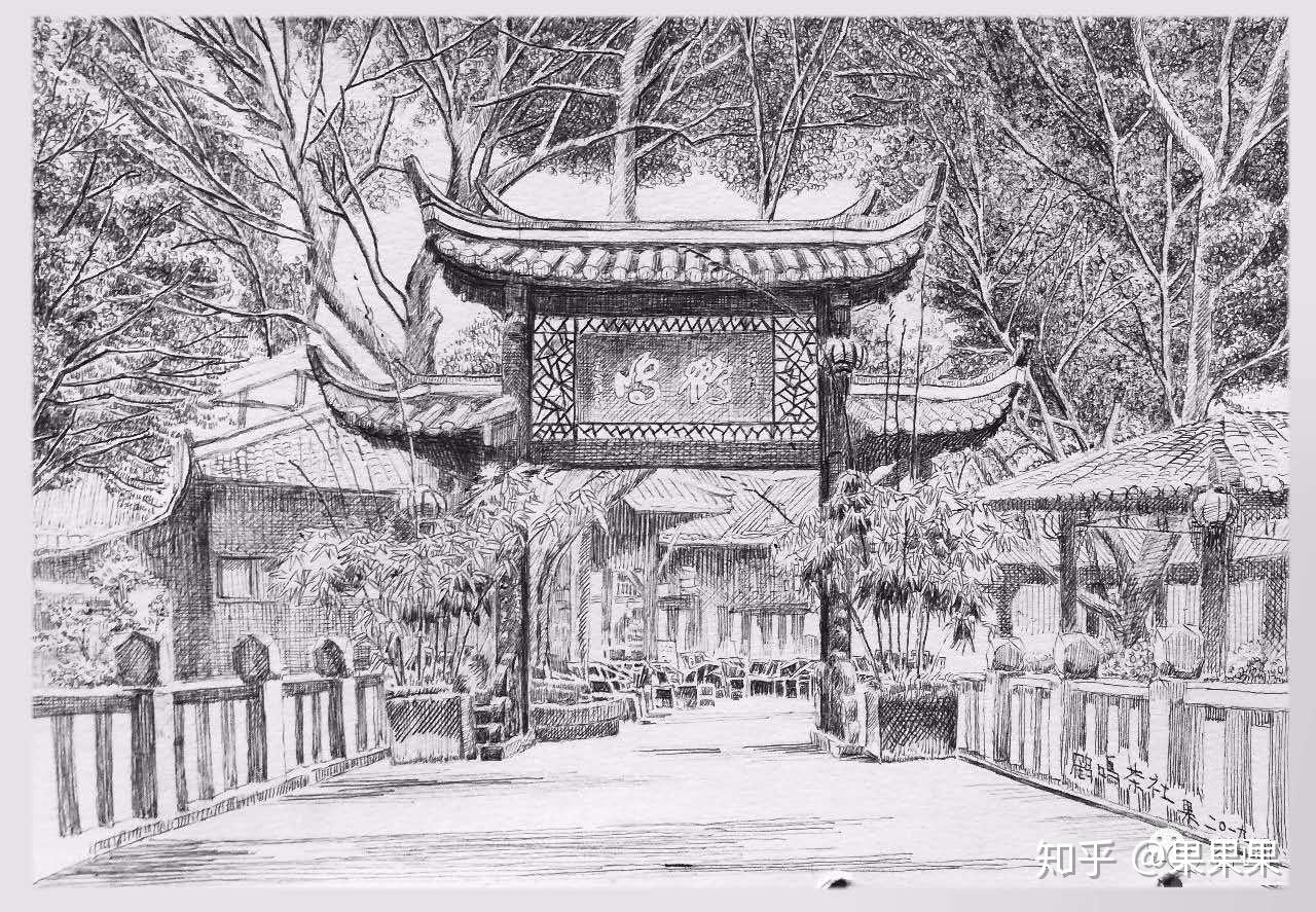 速写成都盖碗茶的故事