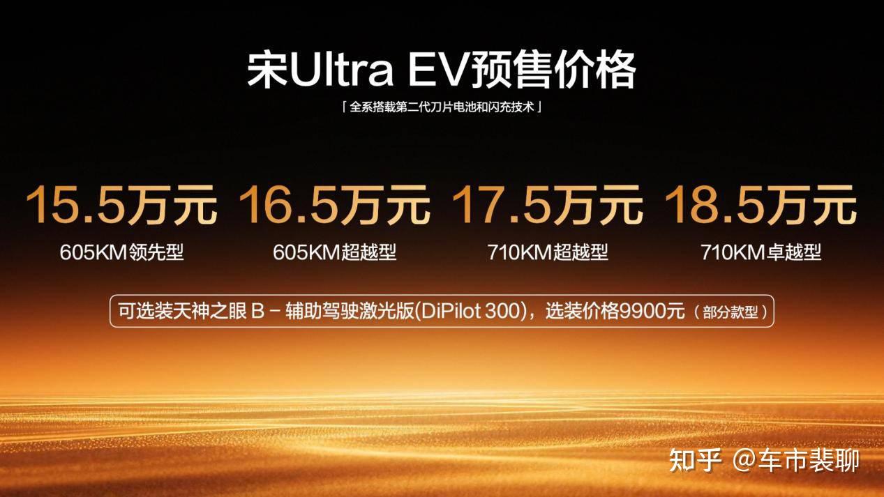 宋Ultra EV预售15.5万元起,710km长续航+闪充5分钟充好9分充饱