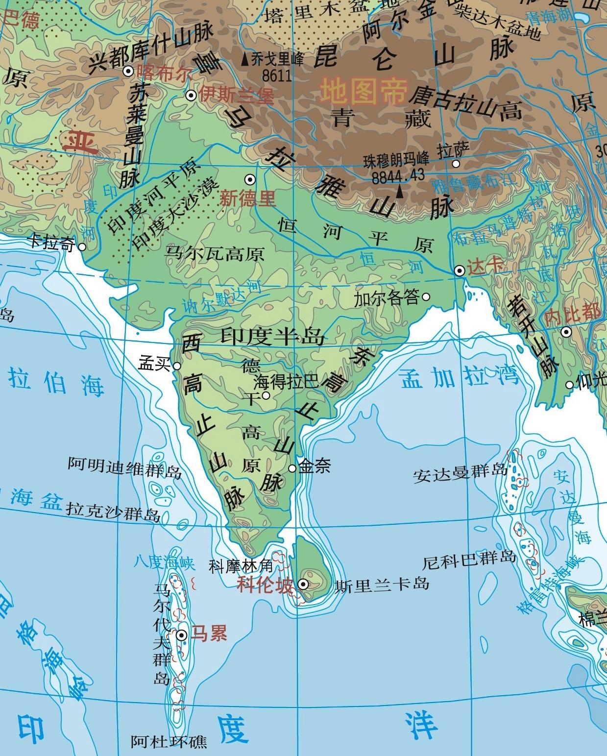 亚洲地形图高清可放大图片