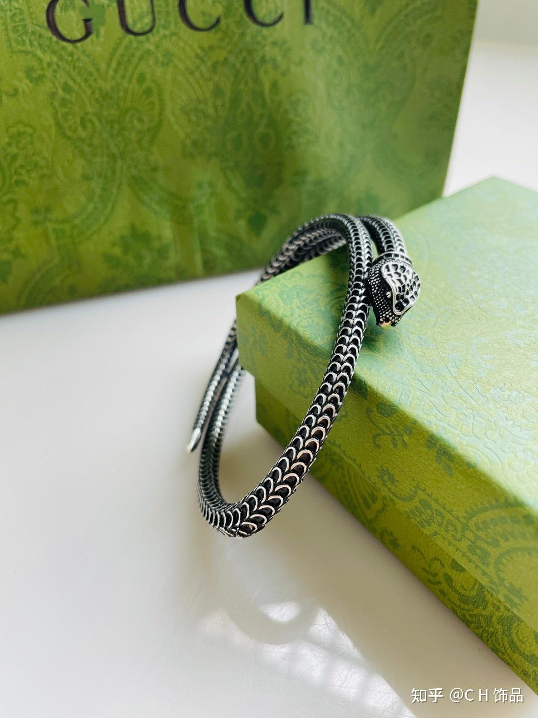 gucci古驰garden系列纯银925材质灵蛇造型手镯复古银色