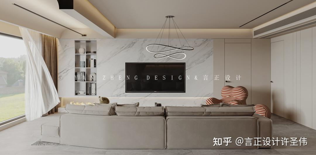 重庆室内设计工作室言正新作|【融创国滨壹号院】190㎡大平层现代奶风油圆与线条的共存 - 知乎