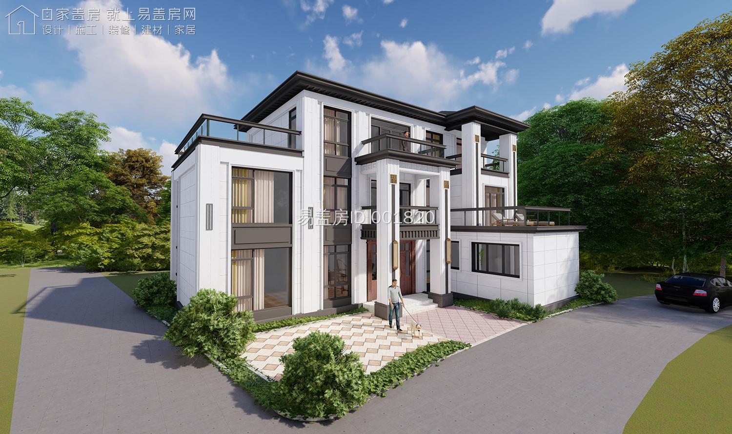 易盖房四川成都18m126m新中式乡村别墅l型整体布局中西结合立面装饰的