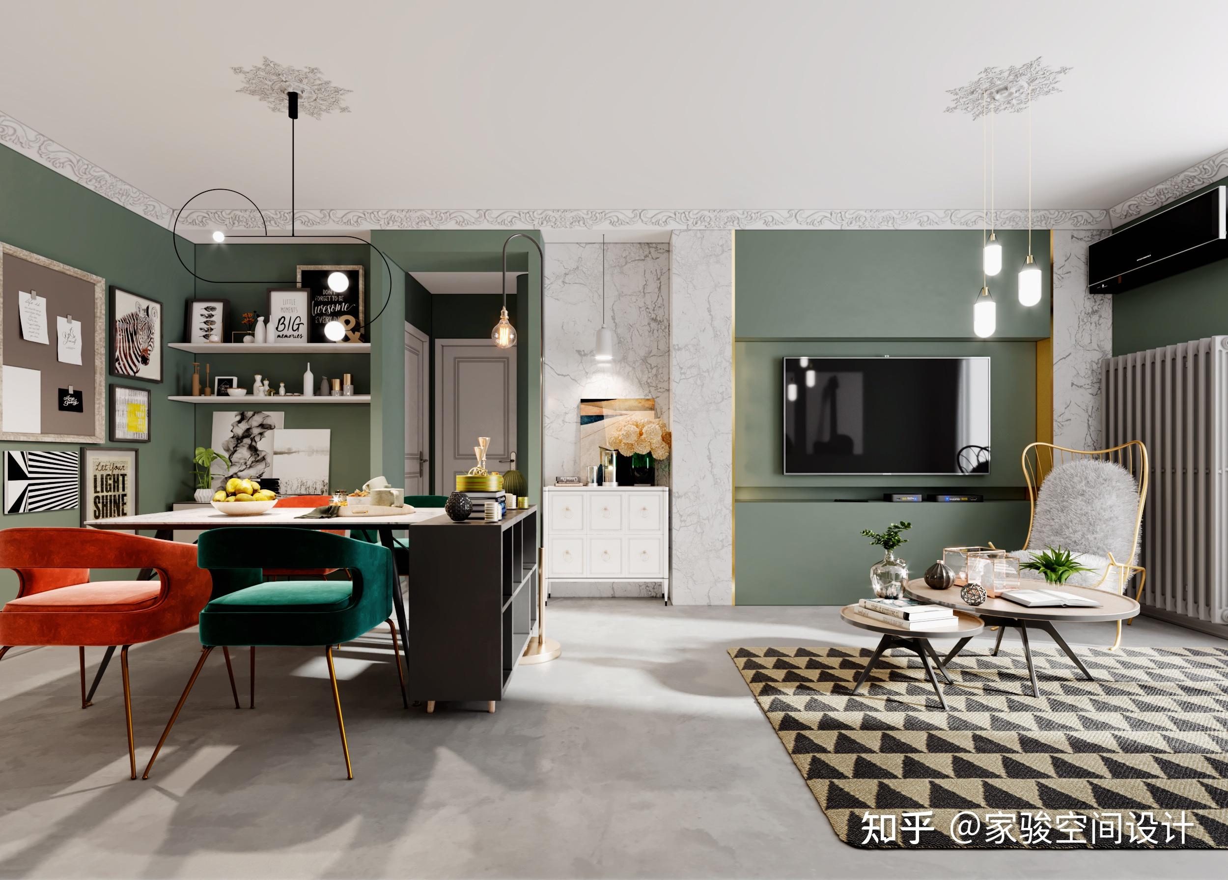 69㎡2室2厅1卫轻奢风设计出160㎡的开阔大气感复古与简约的巧妙融合