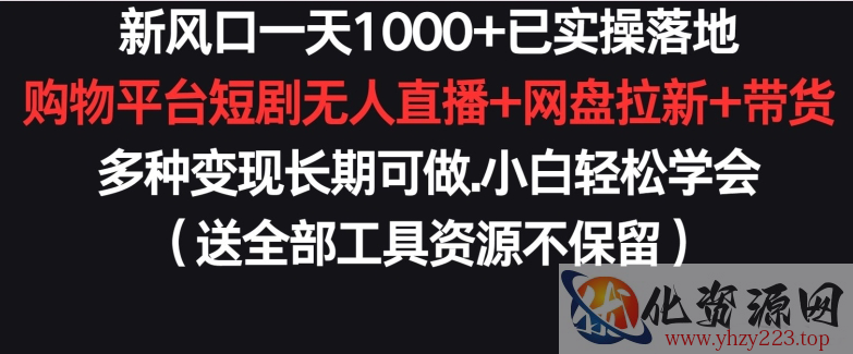 新风口一天1000+已实操落地购物平台短剧无人直播+网盘拉新+带货多种变现长期可做【揭秘】