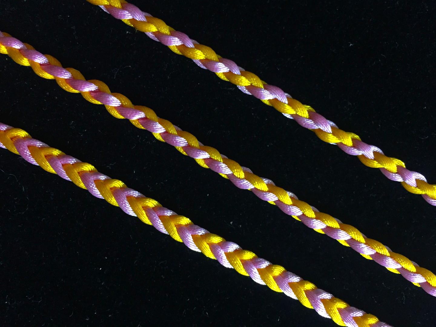 编绳基础教程之四股辫的两种编法,三种花纹