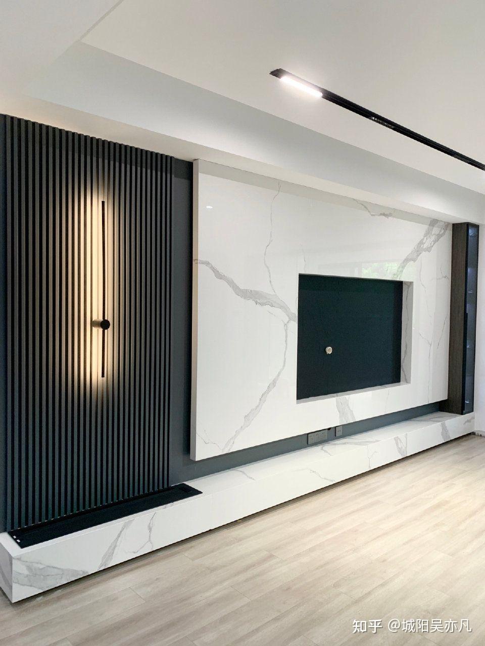 现代简约电视背景墙,木格栅 岩板的搭配 - 知乎
