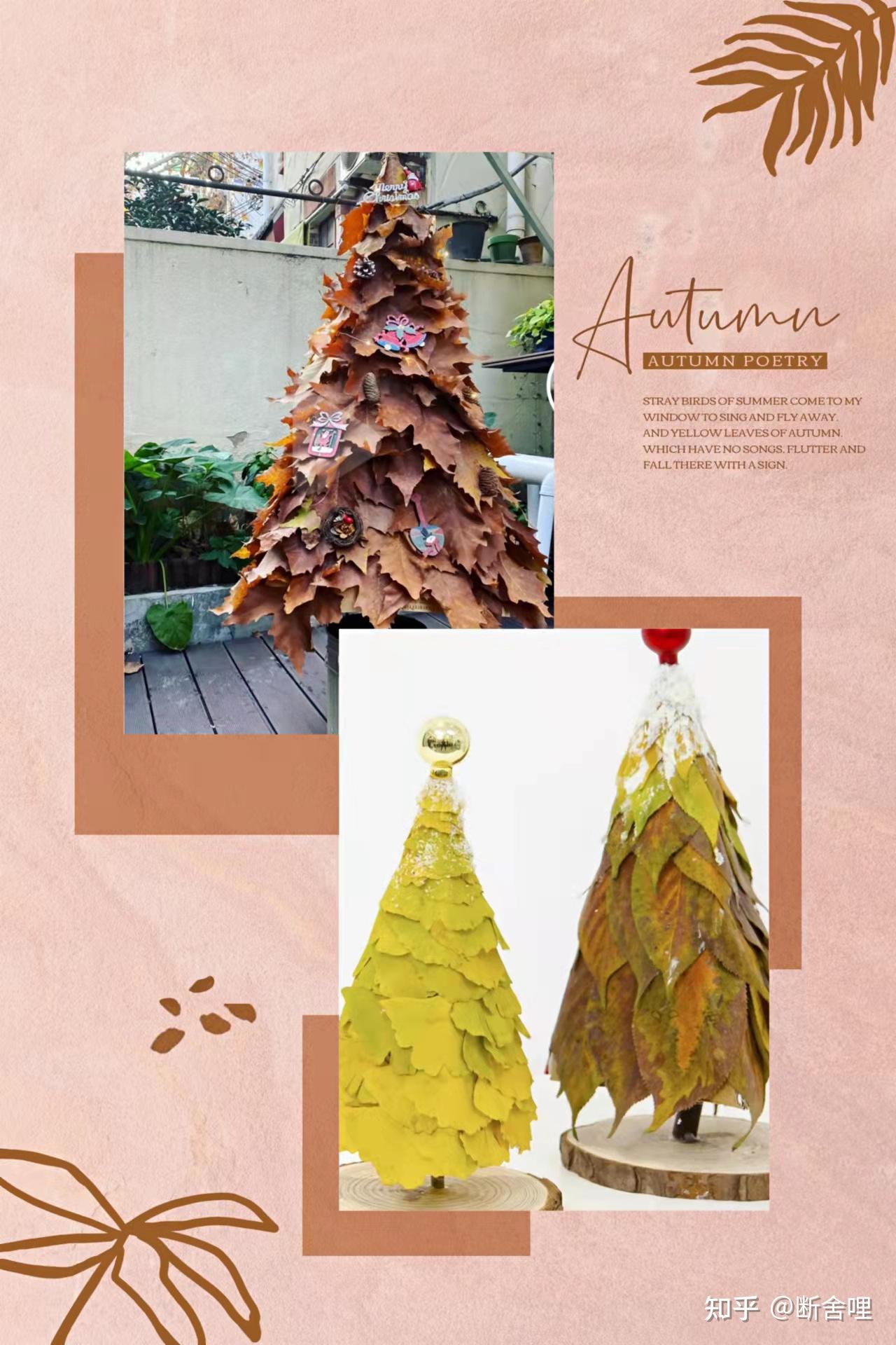 准备材料:若干不同颜色的树叶,旧报纸/杂志,胶水,木头底座1.