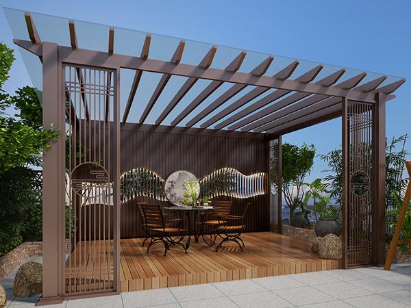 一个简单的铝合金廊架让庭院装下四季的变化