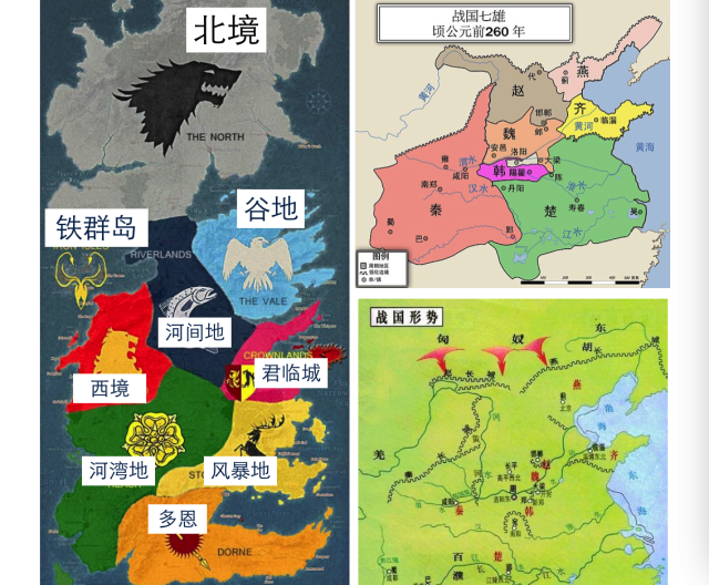 我们的战国七雄和权力的游戏里面的七大王国怎么对应