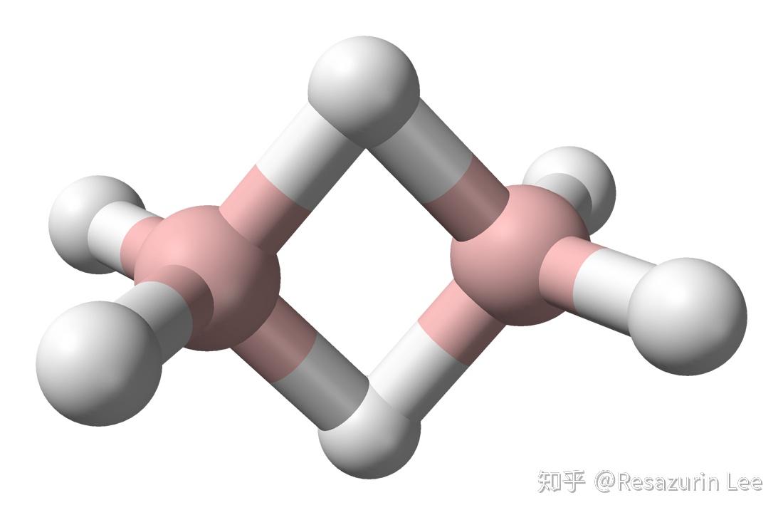 最简单的硼烷—乙硼烷的结构,两个硼原子由三中心二电子氢桥键连接.