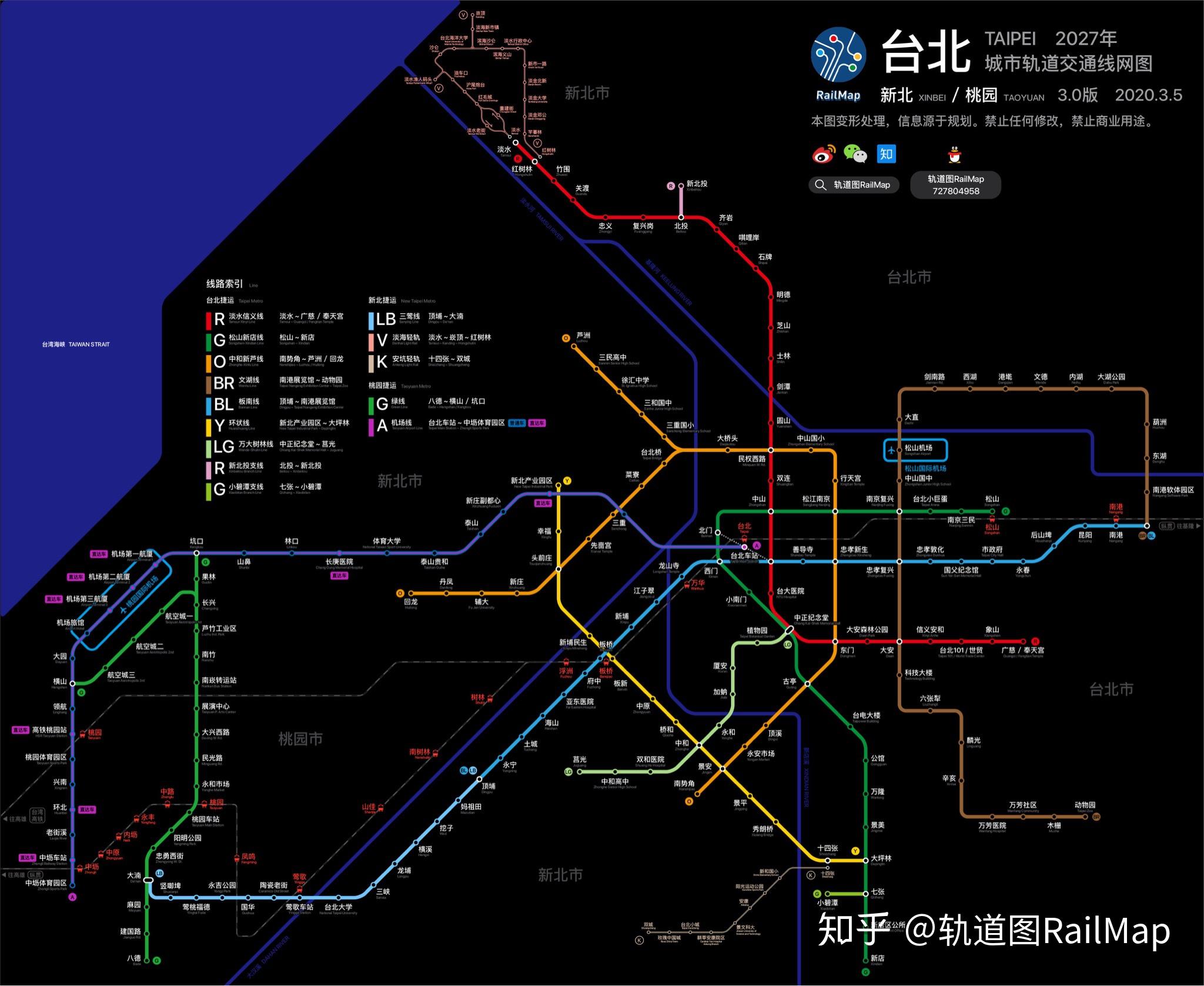 【轨道图railmap】台北/新北/桃园捷运线网图2027年/当前