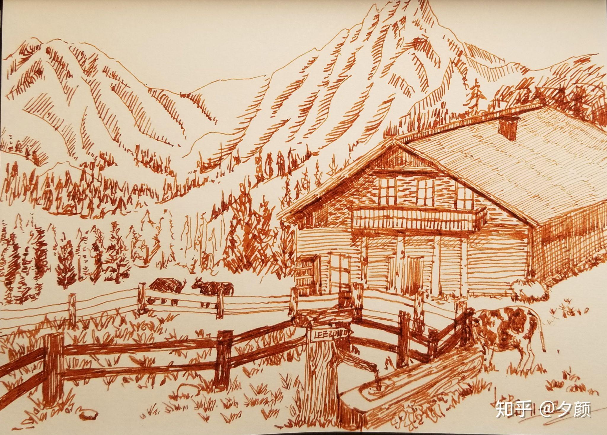 钢笔画怎样画屋顶呢