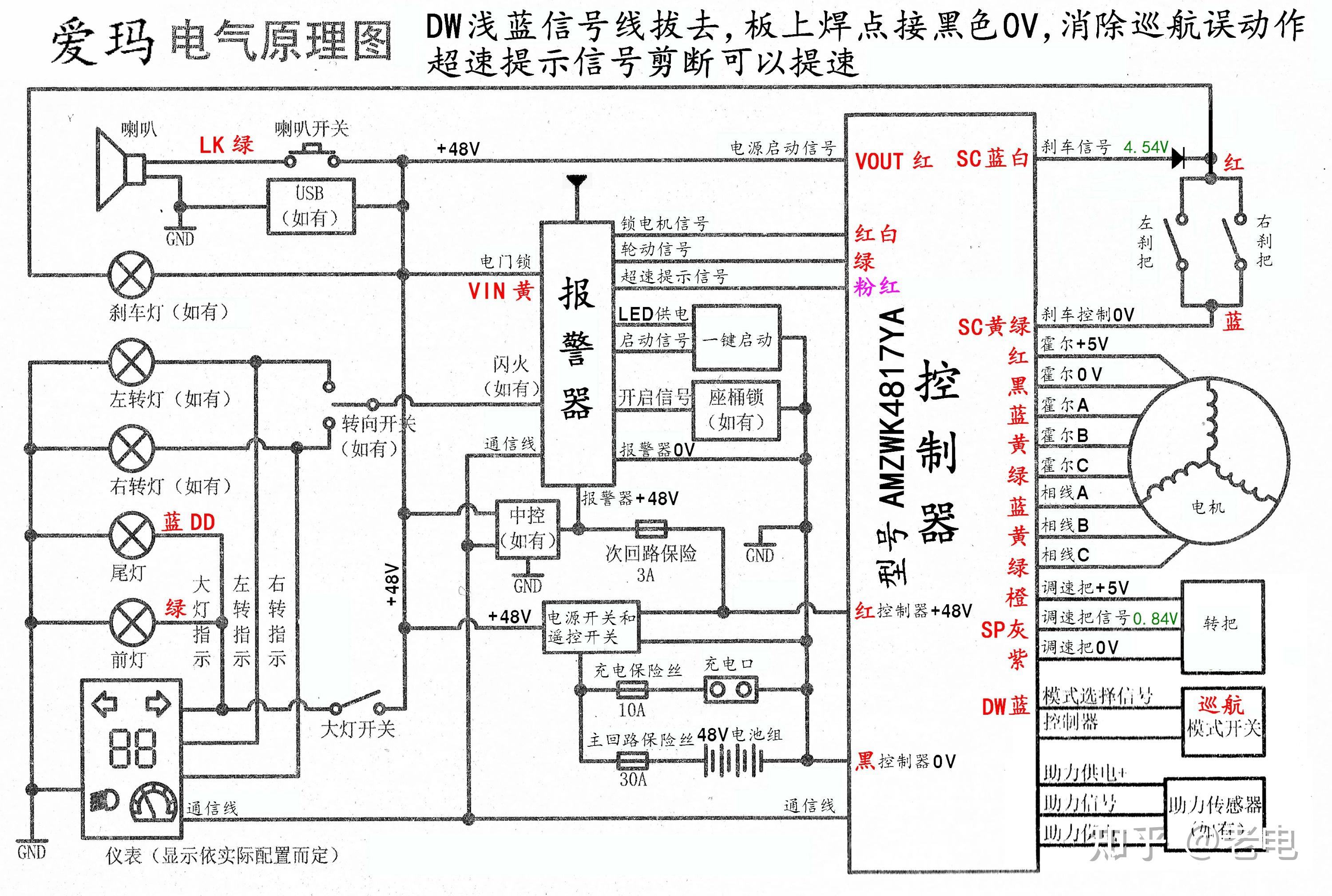 爱玛电动车amzwk4817ya控制器如何接线?
