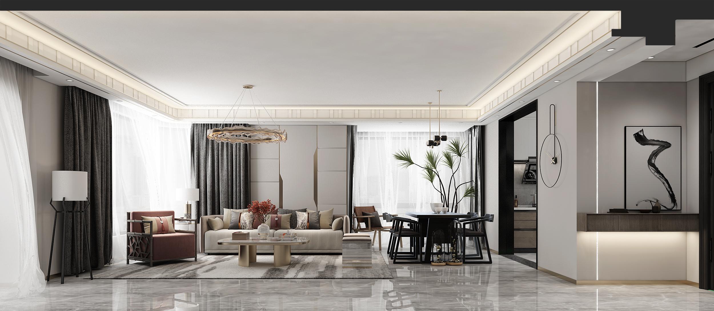 银川中式轻奢装修风格 客厅效果图