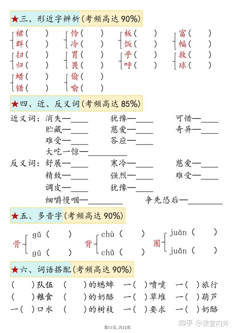 25秋三年级上册语文期中复习1-4单元八大高频考点通关练习版 三年级语文教学课件资料 完整版可下载打印 - 知乎