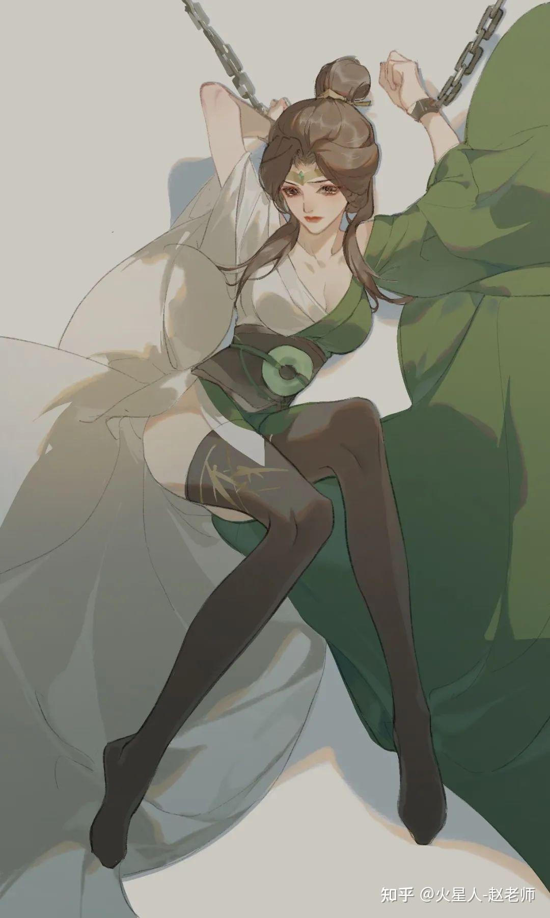 燕知白的画风很特别,是古风水彩与夸张动作的结合