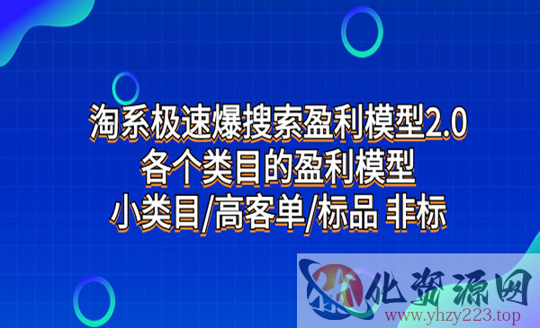 《淘系极速爆搜索盈利模型2.0》各个类目的盈利模型，小类目/高客单/标品 非标_wwz