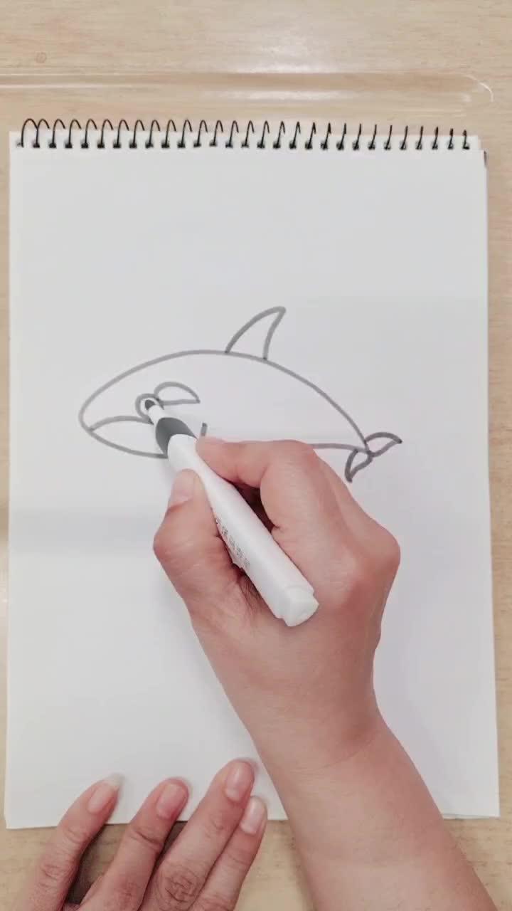 画画时间 | 画一头跃出海面的虎鲸(作者:刘萍)