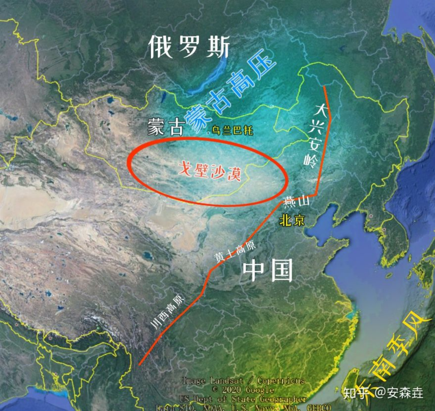 图 6:蒙古的戈壁沙漠和东亚季风