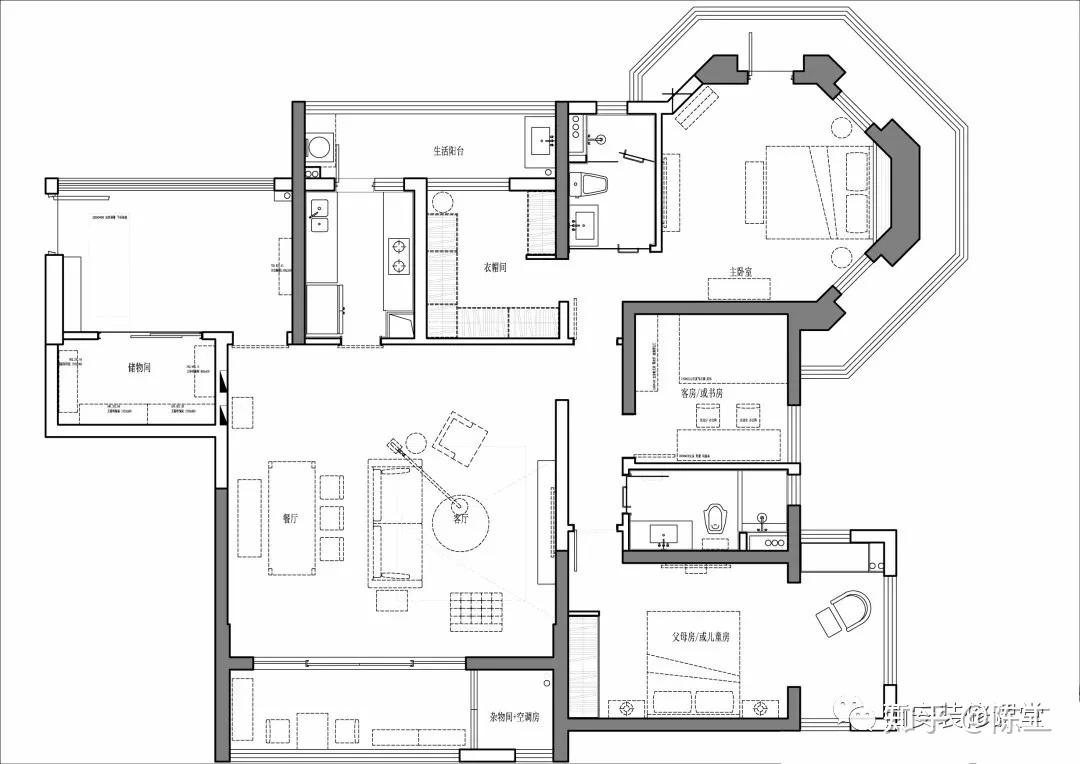 140平现代极简主卧圆形有感觉