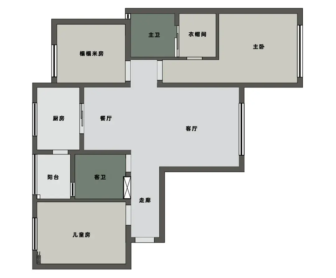 原始彩屏图 // 平面布局图 /电视背景墙利用栅格板做造型,搭配黑色