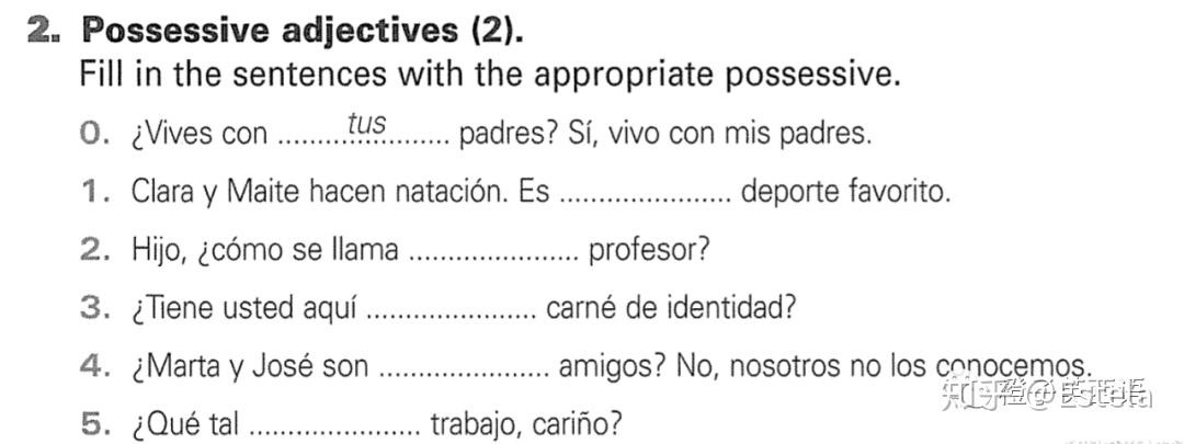 用英语学习西班牙语之possessiveadjectives