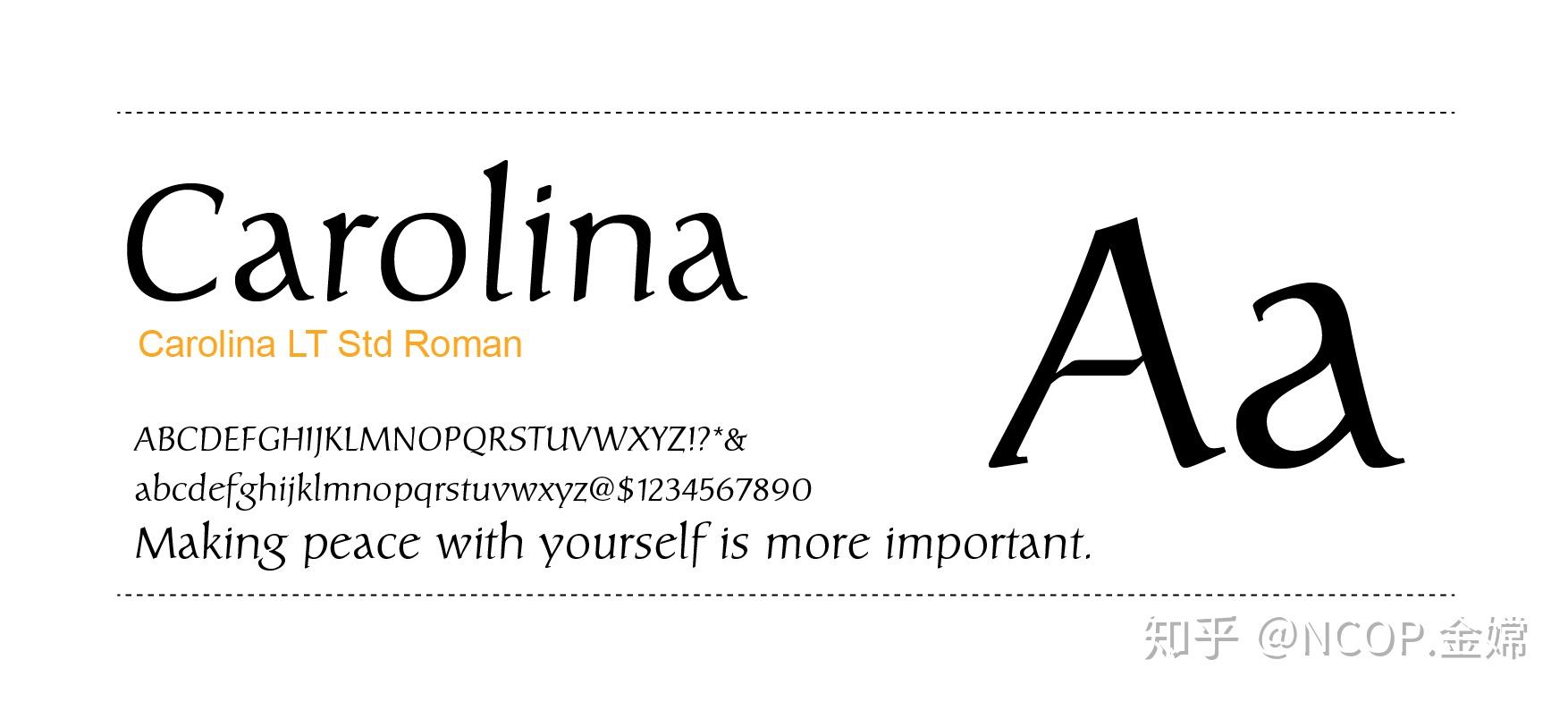 carolina这款字体就是依照加洛林的手写风格制作出的一套字库.
