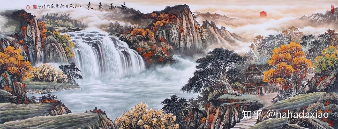 聚宝盆山水画紫气东来寓意财富与繁荣的传统