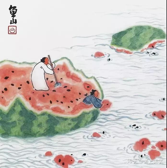 鱼山饭宽在他的画里忽大忽小任游天地