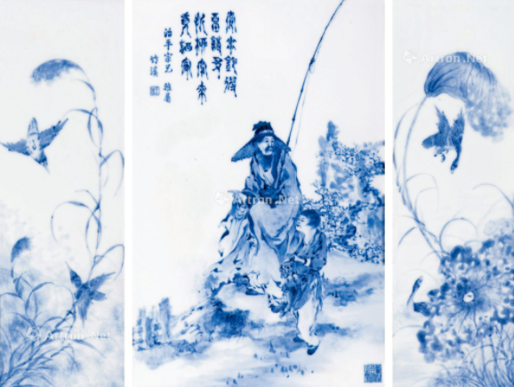 中国美術清代淺降彩瑞獸紋瓷板-