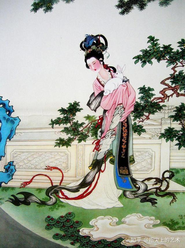 工笔画古典美女,嫦娥飞天