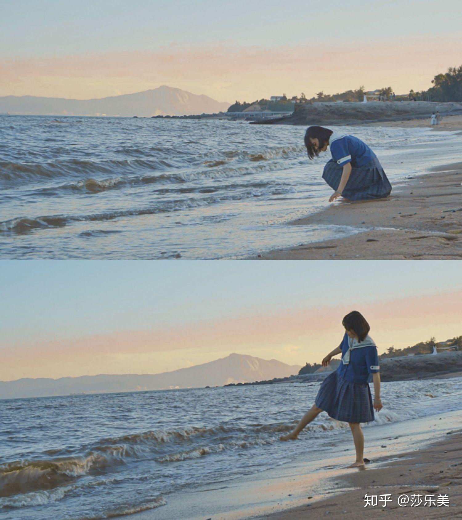 女子在海边拍照图片