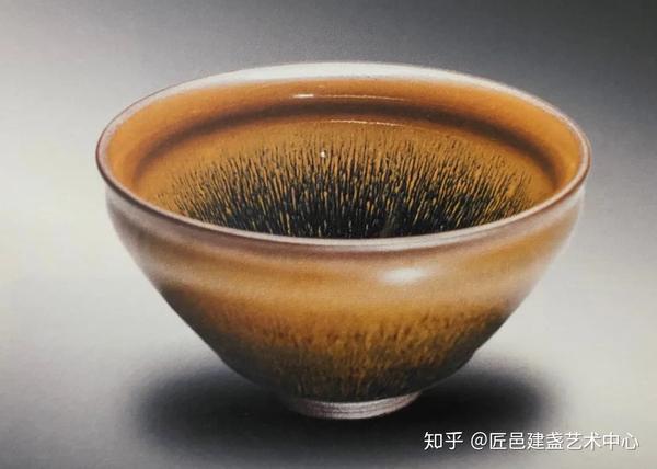 新品本物】 宋時代 建窯 曜変 七彩油滴 束口茶碗 進盞款□高さ6.6 直径