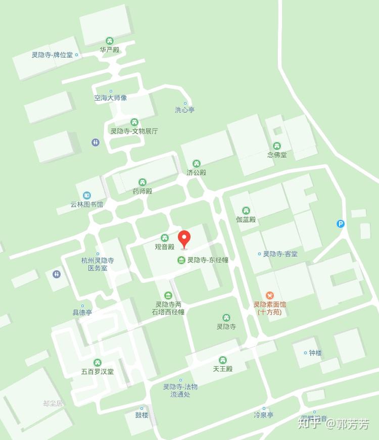 灵隐寺布局与江南寺院格局大致相仿,全寺建筑中轴线上依次为天王殿